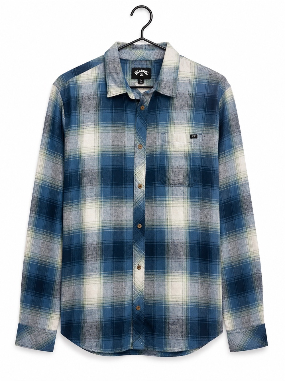 Billabong Men’s Blue Plaid Flannel Shirt Large